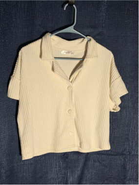 Women's 89th & Madison Cream Ribbed Button Down Shirt L EUC eurosummer comfy